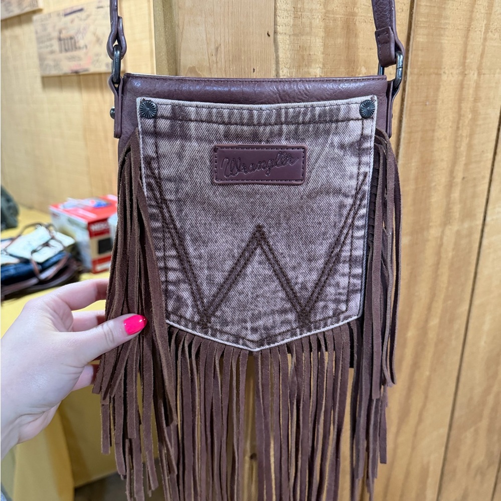 Wrangler Tan and Brown Fringe Crossbody Bag